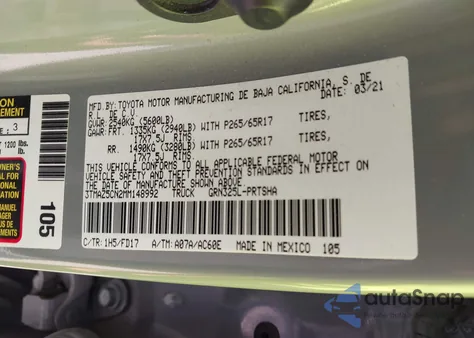 2021 Toyota Tacoma Trd Sport z USA, uszkodzony, nr VIN 3TMAZ5CN2MM148992